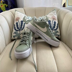 Nike Sage Green and White platform Sneakers